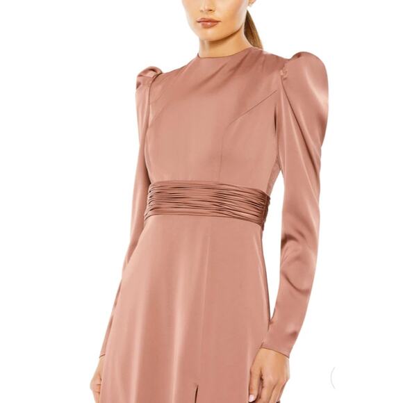 Mac Duggal 26936 High Neck Slit Long Sleeve Midi Dress 6 - Picture 7 of 10